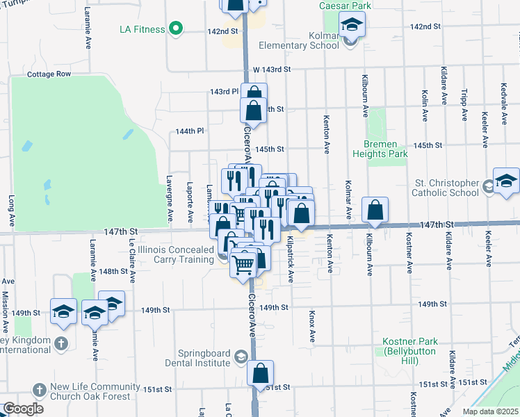 map of restaurants, bars, coffee shops, grocery stores, and more near 42 Lorel Avenue in Midlothian
