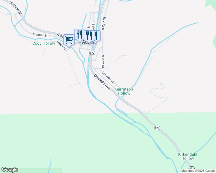 map of restaurants, bars, coffee shops, grocery stores, and more near Costello Ave in Austin