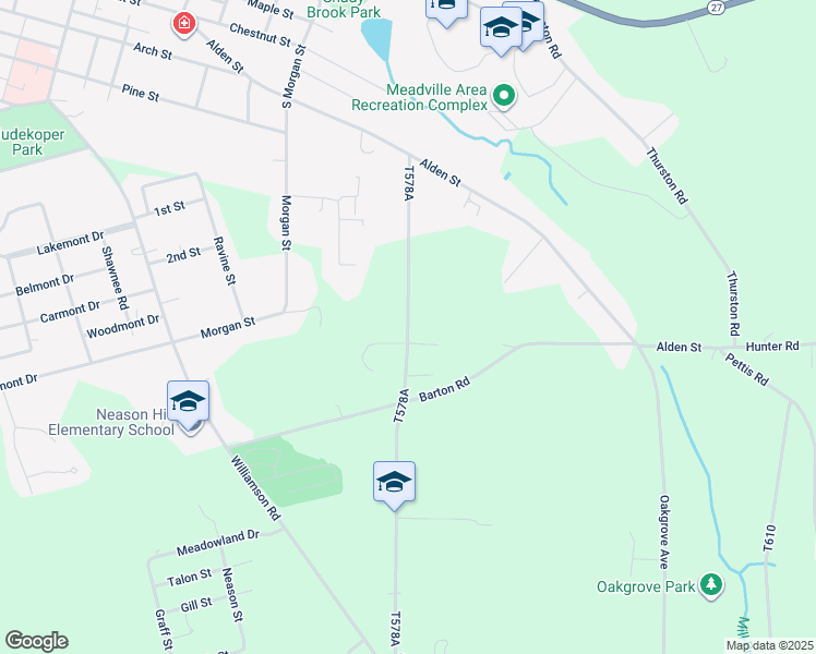 map of restaurants, bars, coffee shops, grocery stores, and more near 11471 T578A in Meadville