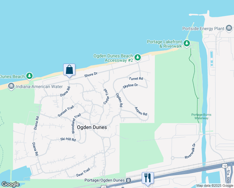 map of restaurants, bars, coffee shops, grocery stores, and more near 66 Ogden Rd in Ogden Dunes
