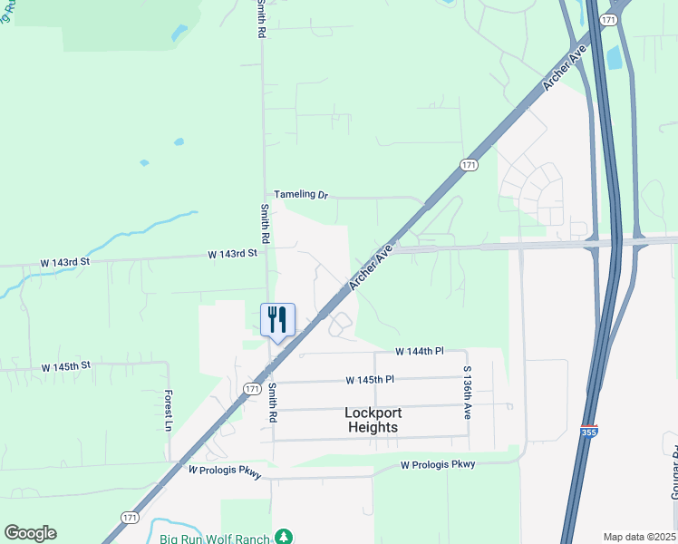 map of restaurants, bars, coffee shops, grocery stores, and more near 14354 Archer Avenue in Lockport