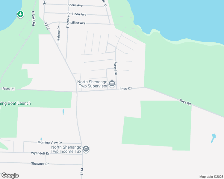 map of restaurants, bars, coffee shops, grocery stores, and more near 12126-12134 Lois Lane in Linesville