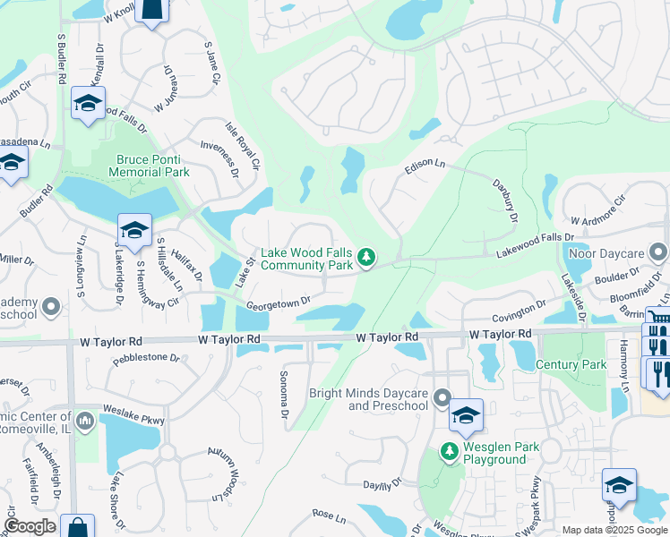 map of restaurants, bars, coffee shops, grocery stores, and more near 21431 Frost Court in Plainfield