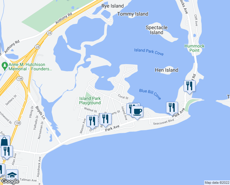 map of restaurants, bars, coffee shops, grocery stores, and more near 165 Riverside Street in Portsmouth