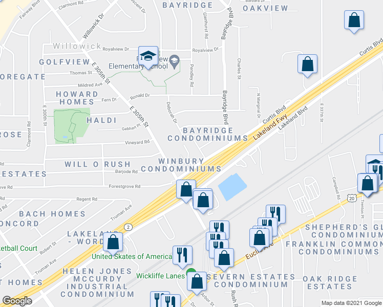 map of restaurants, bars, coffee shops, grocery stores, and more near 891 Brittney Court in Willowick