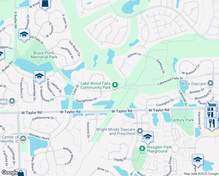 map of restaurants, bars, coffee shops, grocery stores, and more near 21431 Frost Court in Plainfield