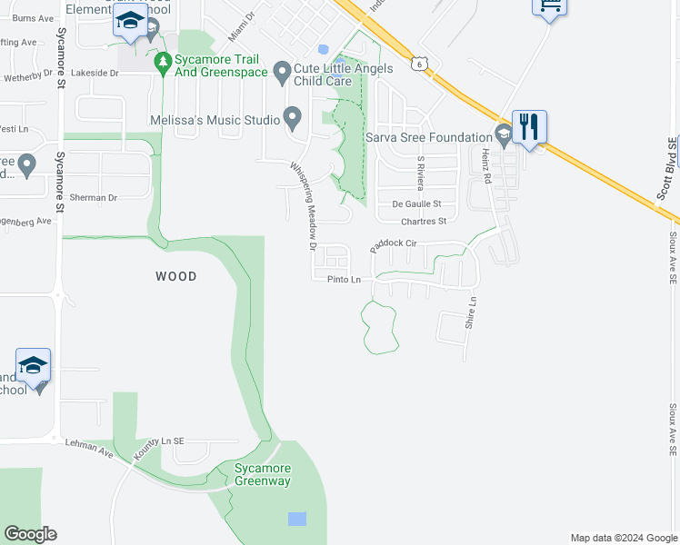 map of restaurants, bars, coffee shops, grocery stores, and more near 2682 Pinto Lane in Iowa City