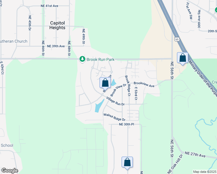 map of restaurants, bars, coffee shops, grocery stores, and more near 3501 Brook Run Dr in Des Moines