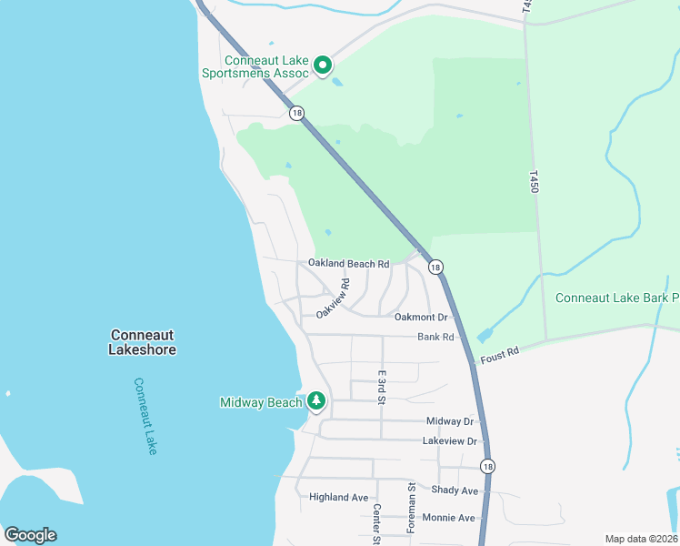 map of restaurants, bars, coffee shops, grocery stores, and more near 11701-11759 Oakview Rd in Conneaut Lake
