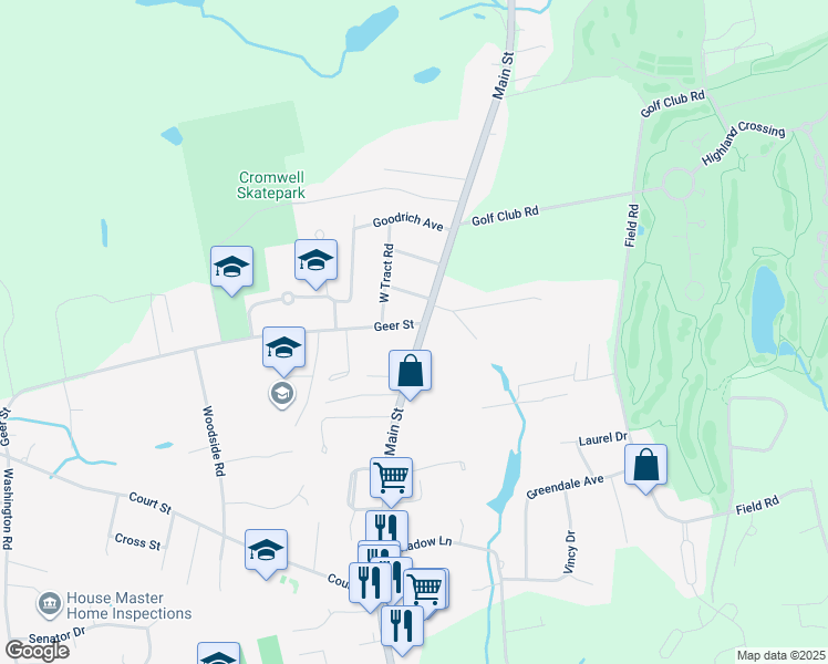 map of restaurants, bars, coffee shops, grocery stores, and more near 617 Main Street in Cromwell