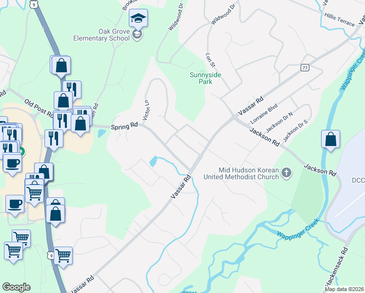 map of restaurants, bars, coffee shops, grocery stores, and more near 8 Rowley Road in Poughkeepsie