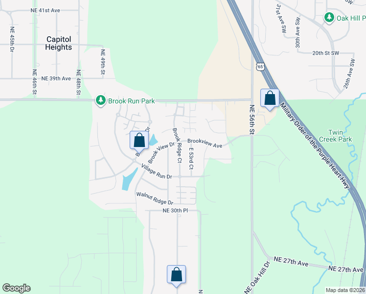 map of restaurants, bars, coffee shops, grocery stores, and more near 3510 Brook Ridge Court in Des Moines