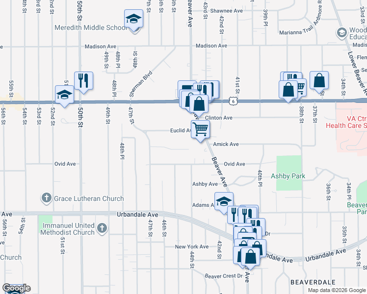 map of restaurants, bars, coffee shops, grocery stores, and more near 3422 Beaver Avenue in Des Moines