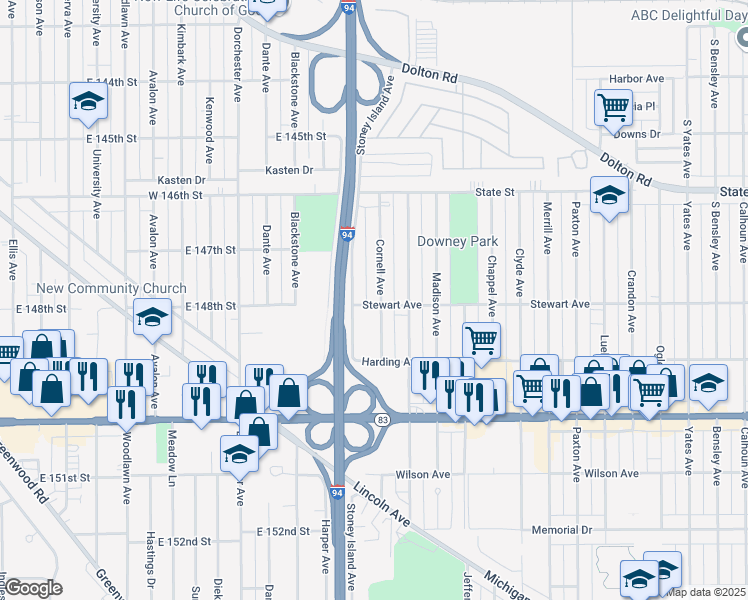 map of restaurants, bars, coffee shops, grocery stores, and more near 318 Cornell Avenue in Calumet City