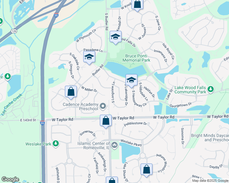 map of restaurants, bars, coffee shops, grocery stores, and more near 14127 South Longview Lane in Plainfield