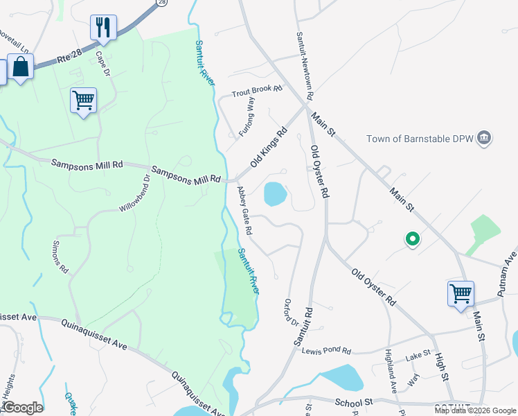 map of restaurants, bars, coffee shops, grocery stores, and more near 22 Oxford Dr in Barnstable