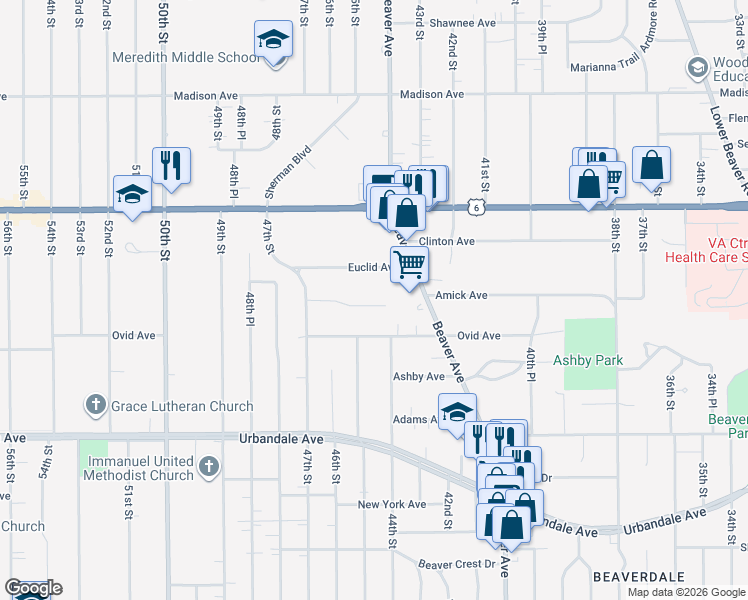 map of restaurants, bars, coffee shops, grocery stores, and more near 3422 Beaver Avenue in Des Moines