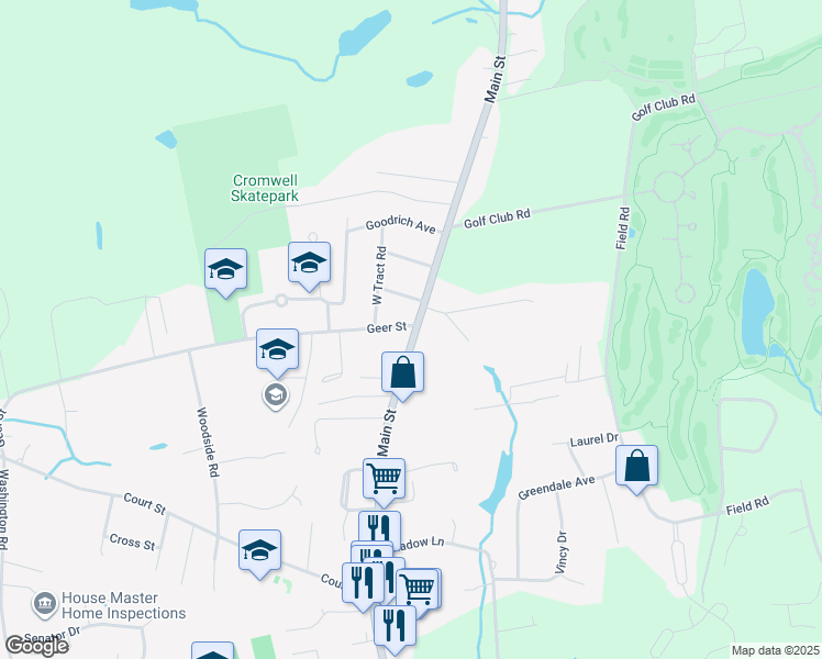 map of restaurants, bars, coffee shops, grocery stores, and more near 617 Main Street in Cromwell