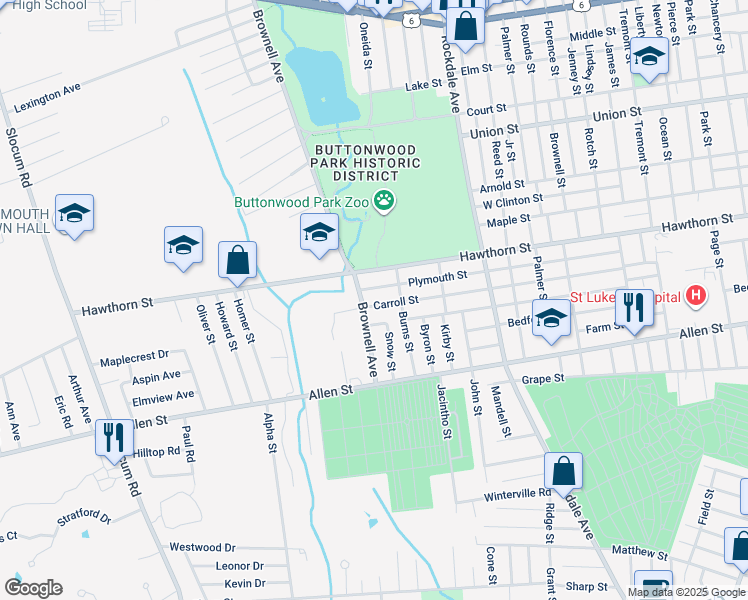 map of restaurants, bars, coffee shops, grocery stores, and more near 96 Brownell Avenue in New Bedford