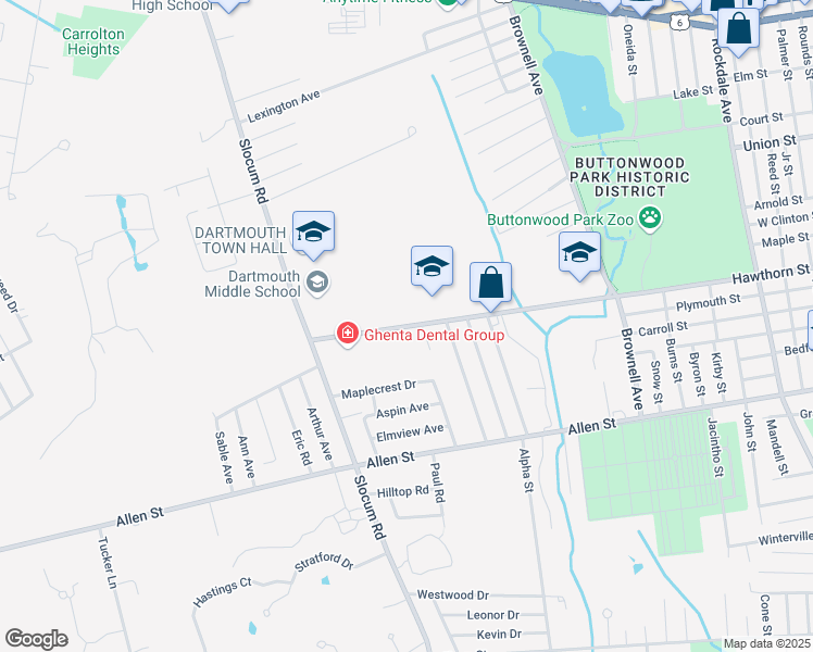map of restaurants, bars, coffee shops, grocery stores, and more near 529 Hawthorn Street in Dartmouth