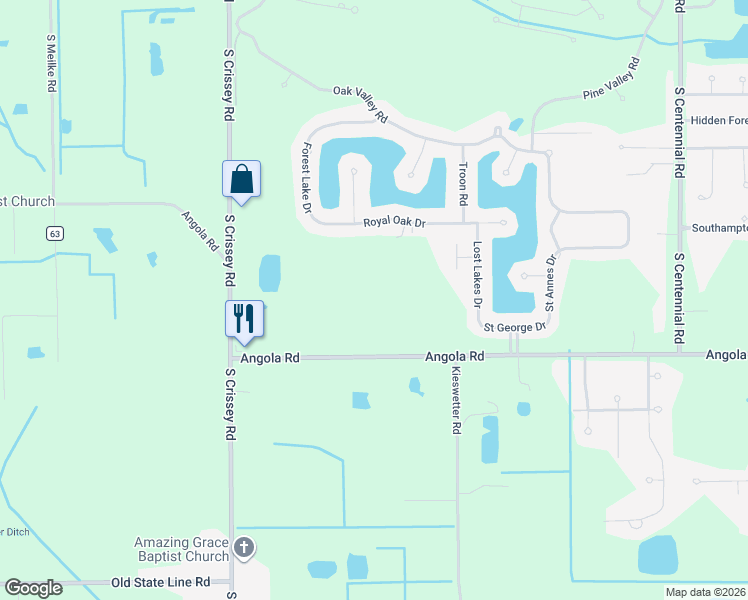 map of restaurants, bars, coffee shops, grocery stores, and more near 8930 Angola Road in Holland