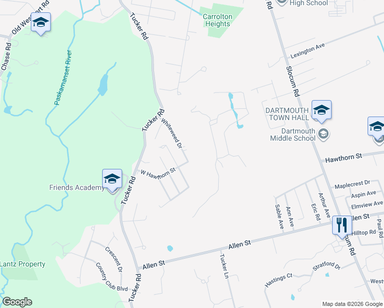 map of restaurants, bars, coffee shops, grocery stores, and more near 55 Whiteweed Dr in Dartmouth