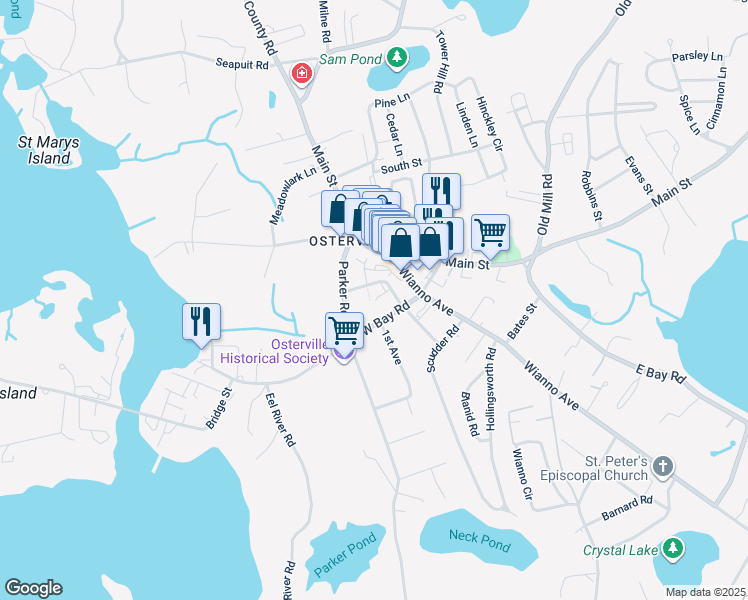 map of restaurants, bars, coffee shops, grocery stores, and more near 23 Sunset Lane in Barnstable