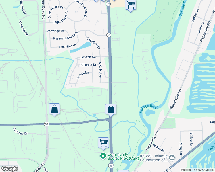 map of restaurants, bars, coffee shops, grocery stores, and more near 24027 West Hazelcrest Drive in Plainfield