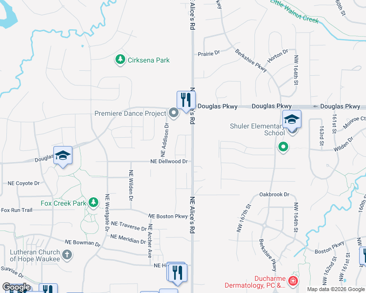 map of restaurants, bars, coffee shops, grocery stores, and more near 747 Northeast Conner Court in Waukee