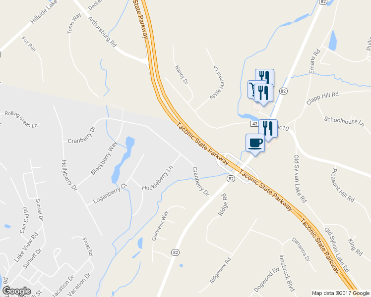 map of restaurants, bars, coffee shops, grocery stores, and more near 52 Cranberry Drive in Hopewell Junction