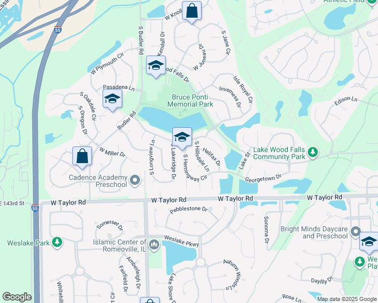 map of restaurants, bars, coffee shops, grocery stores, and more near 14137 South Hemingway Circle in Plainfield