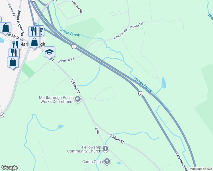 map of restaurants, bars, coffee shops, grocery stores, and more near 71 High Meadow Road in Marlborough