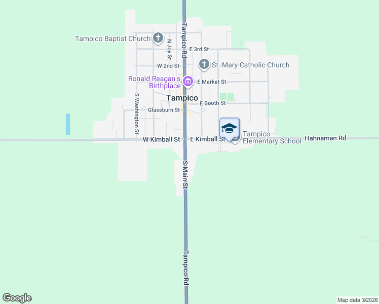 map of restaurants, bars, coffee shops, grocery stores, and more near 309 South Main Street in Tampico