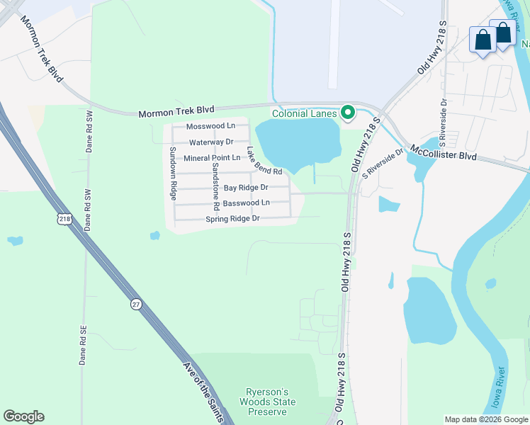 map of restaurants, bars, coffee shops, grocery stores, and more near 901-929 Spring Ridge Drive in Iowa City