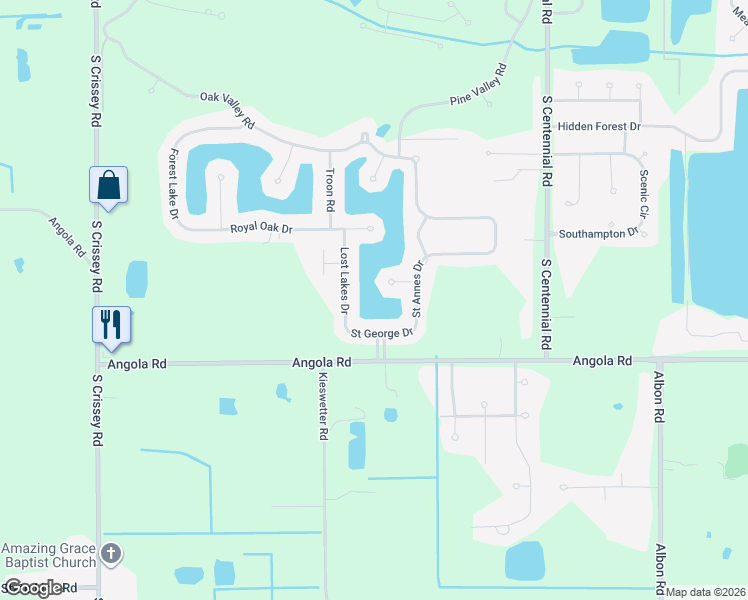 map of restaurants, bars, coffee shops, grocery stores, and more near 8720 Angola Road in Holland