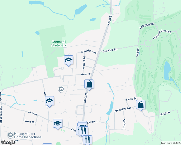 map of restaurants, bars, coffee shops, grocery stores, and more near 617 Main Street in Cromwell