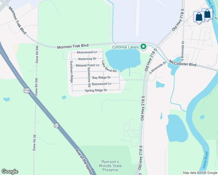 map of restaurants, bars, coffee shops, grocery stores, and more near 901-929 Spring Ridge Drive in Iowa City