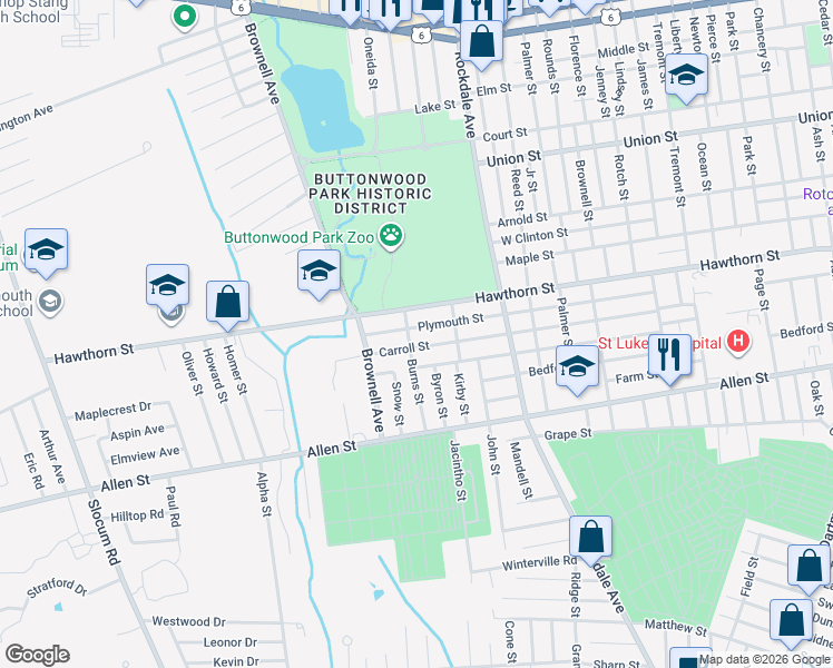 map of restaurants, bars, coffee shops, grocery stores, and more near 262 Carroll Street in New Bedford