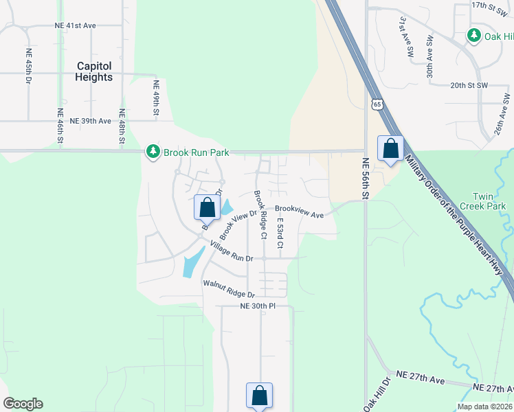 map of restaurants, bars, coffee shops, grocery stores, and more near 3510 Brook Ridge Court in Des Moines