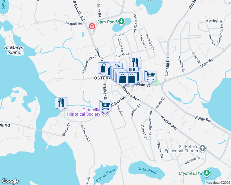 map of restaurants, bars, coffee shops, grocery stores, and more near 23 Sunset Lane in Barnstable