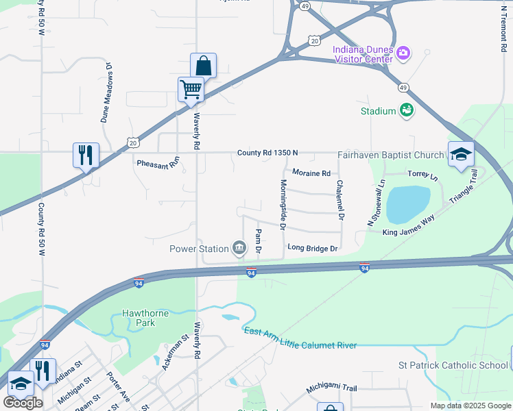 map of restaurants, bars, coffee shops, grocery stores, and more near 835-933 Coffee Creek Road in Chesterton