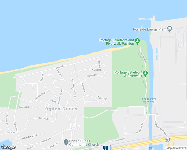 map of restaurants, bars, coffee shops, grocery stores, and more near 9 Skyline Drive in Ogden Dunes