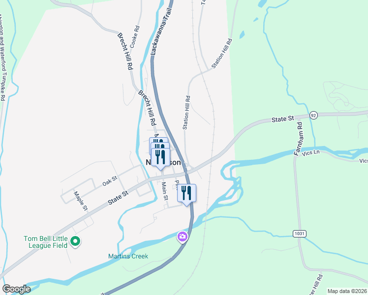 map of restaurants, bars, coffee shops, grocery stores, and more near 5168 Station Hill Road in Nicholson