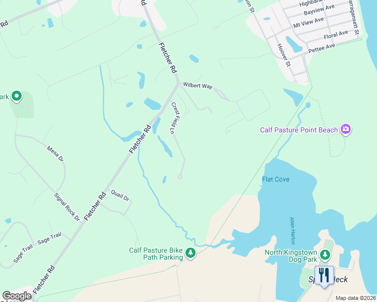 map of restaurants, bars, coffee shops, grocery stores, and more near 166 Crest Field Lane in North Kingstown