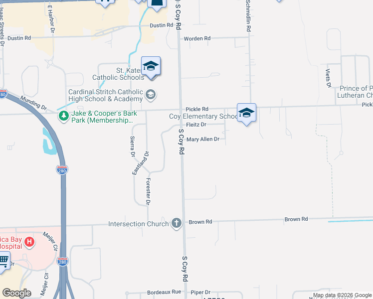 map of restaurants, bars, coffee shops, grocery stores, and more near 1401 South Coy Road in Oregon
