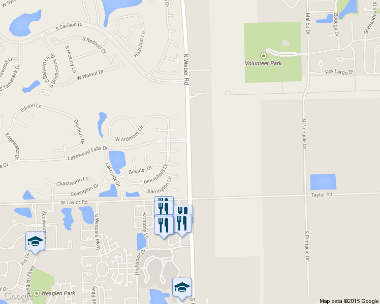 map of restaurants, bars, coffee shops, grocery stores, and more near 80 S Weber Rd in Romeoville