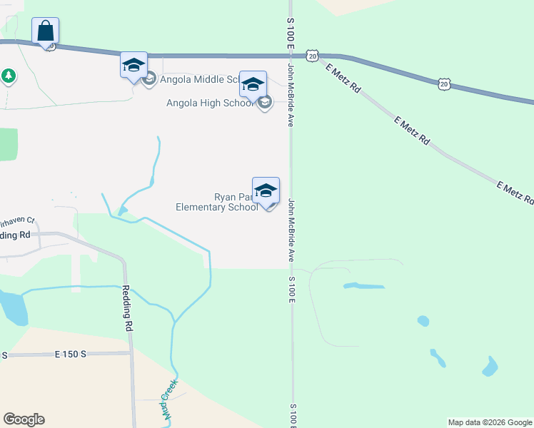 map of restaurants, bars, coffee shops, grocery stores, and more near 1000 South John McBride Avenue in Angola