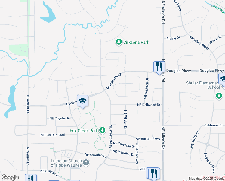 map of restaurants, bars, coffee shops, grocery stores, and more near 600 Douglas Parkway in Waukee