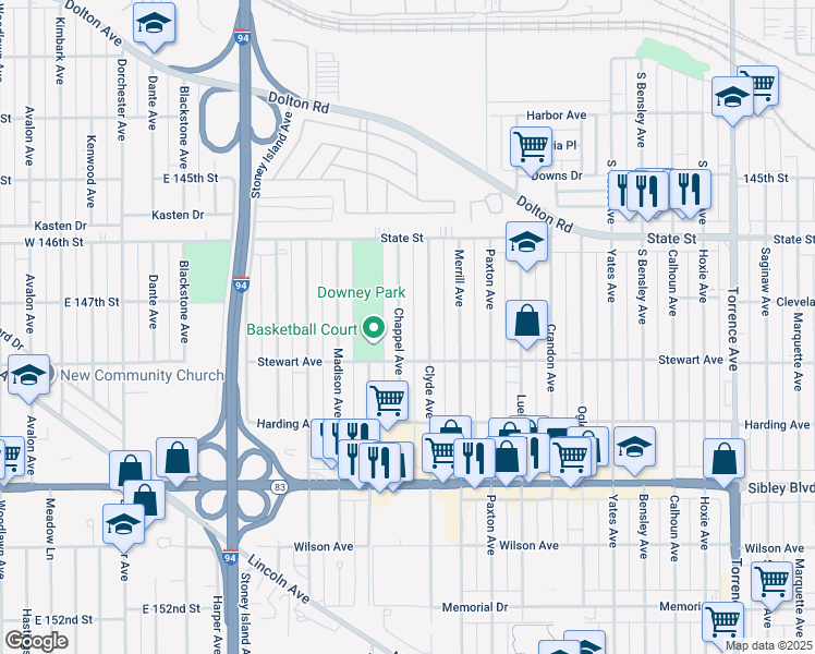 map of restaurants, bars, coffee shops, grocery stores, and more near 326 Clyde Avenue in Calumet City