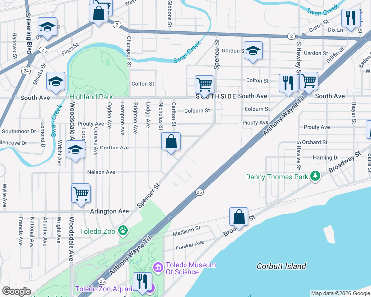 map of restaurants, bars, coffee shops, grocery stores, and more near 1463 Ingomar Avenue in Toledo